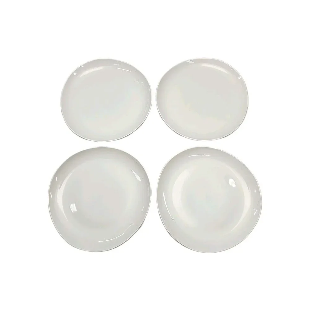 West Elm Organic Shaped White Porcelain 11-1/4” Dinner Plate Set of 4 Wave Curve